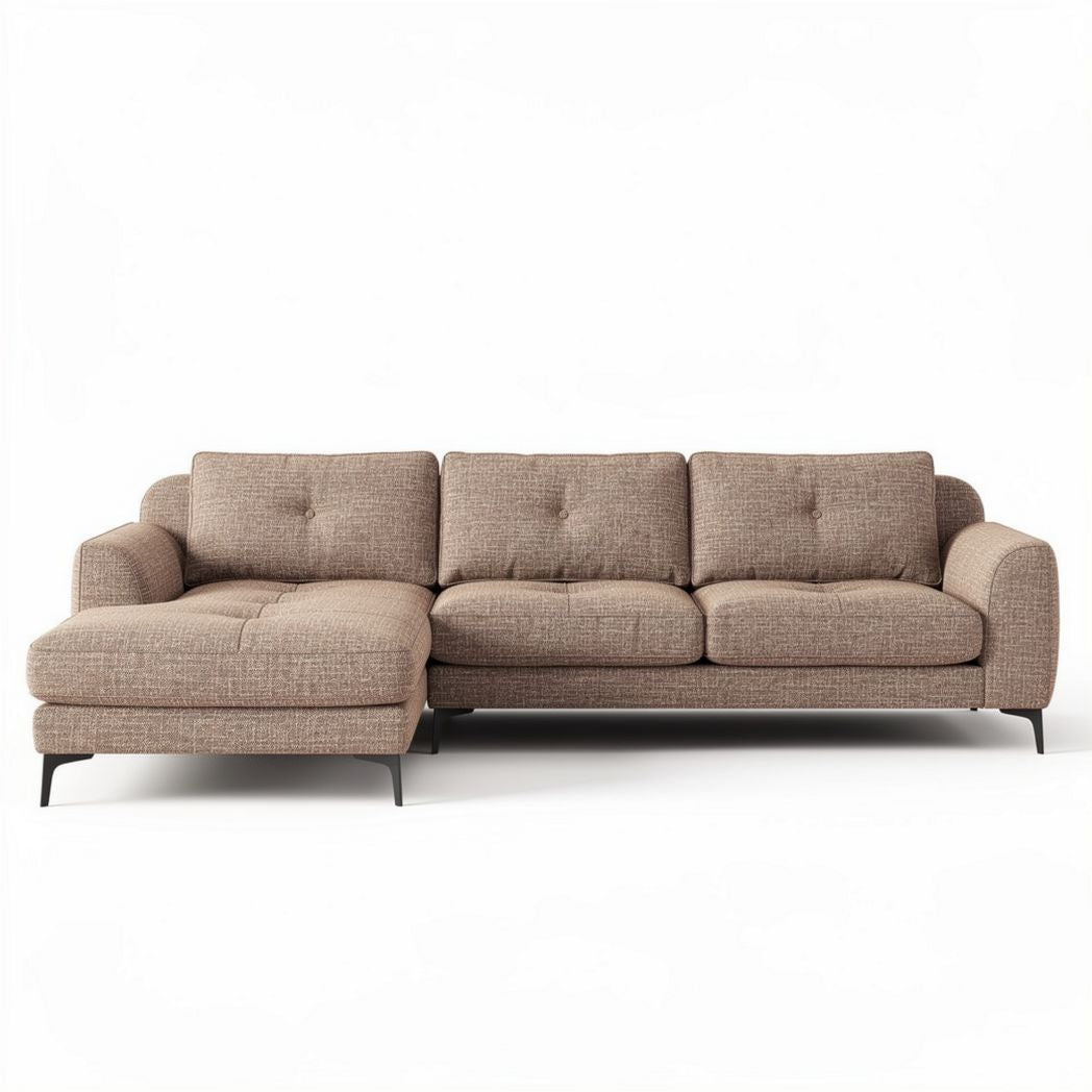 Sectional sofa in brown fabric with left-facing chaise lounge 250 x 85 x 90cm