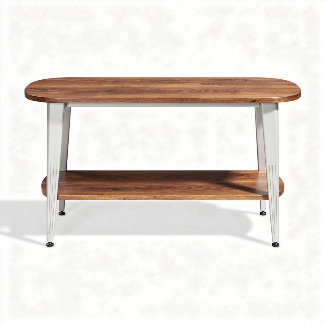 Wooden coffee table with metal legs and lower storage shelf 120 x 60 x 45cm