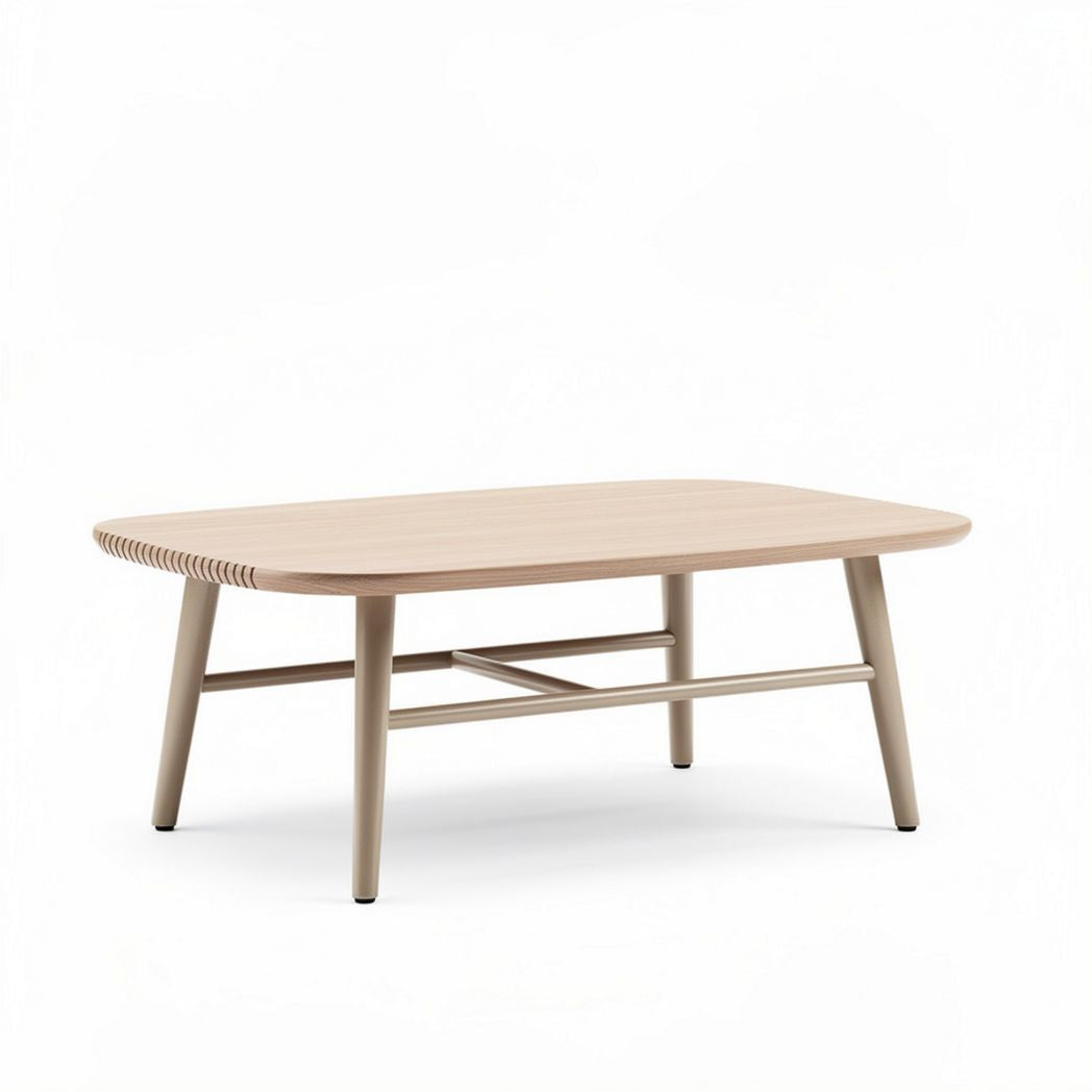 Wooden coffee table with rounded edges and natural finish 120 x 80 x 45cm