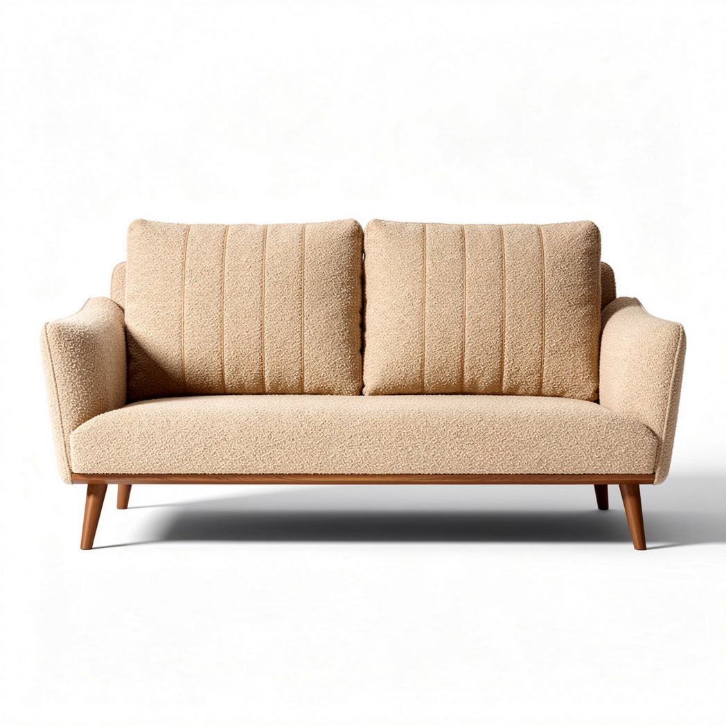 Two-seater sofa in beige upholstery with wood legs 180 x 80 x 85cm