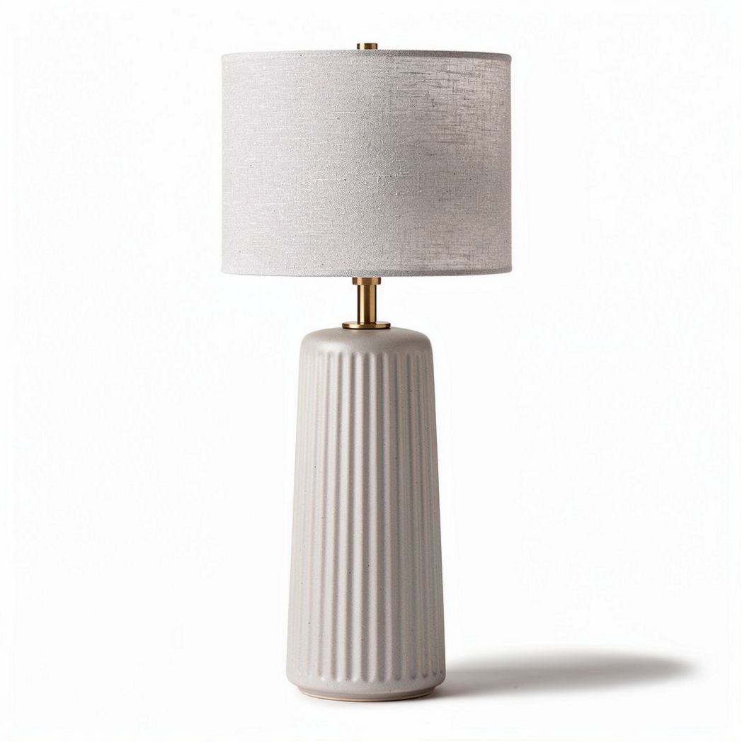 Ceramic table lamp with linen shade 20 x 20 x 60cm in white color