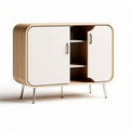 Wooden storage cabinet with white doors and metal legs 90 x 40 x 75cm