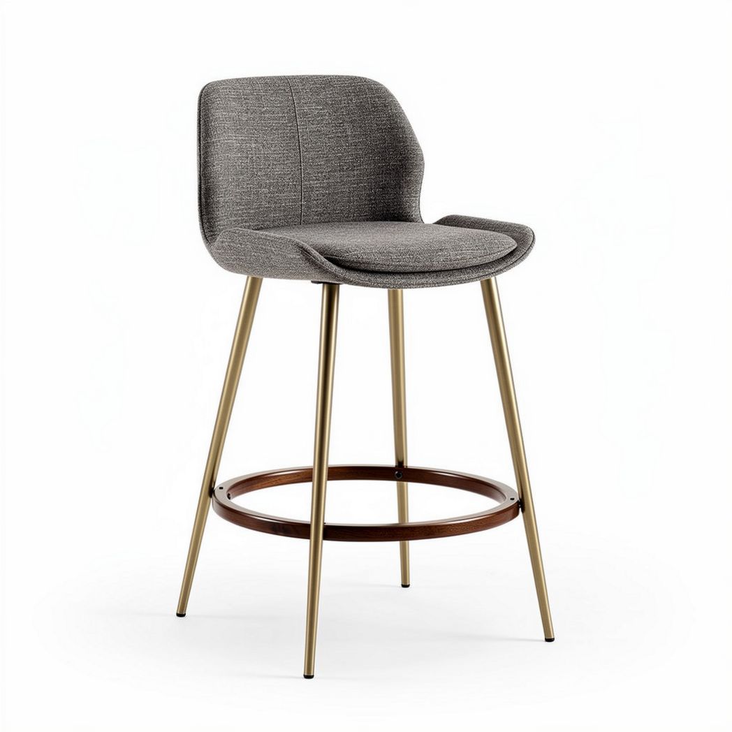 Counter height bar stool with gray fabric seat and metal legs 40 x 40 x 100cm