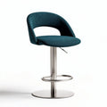 Adjustable height bar stool with fabric seat and stainless steel base in teal
