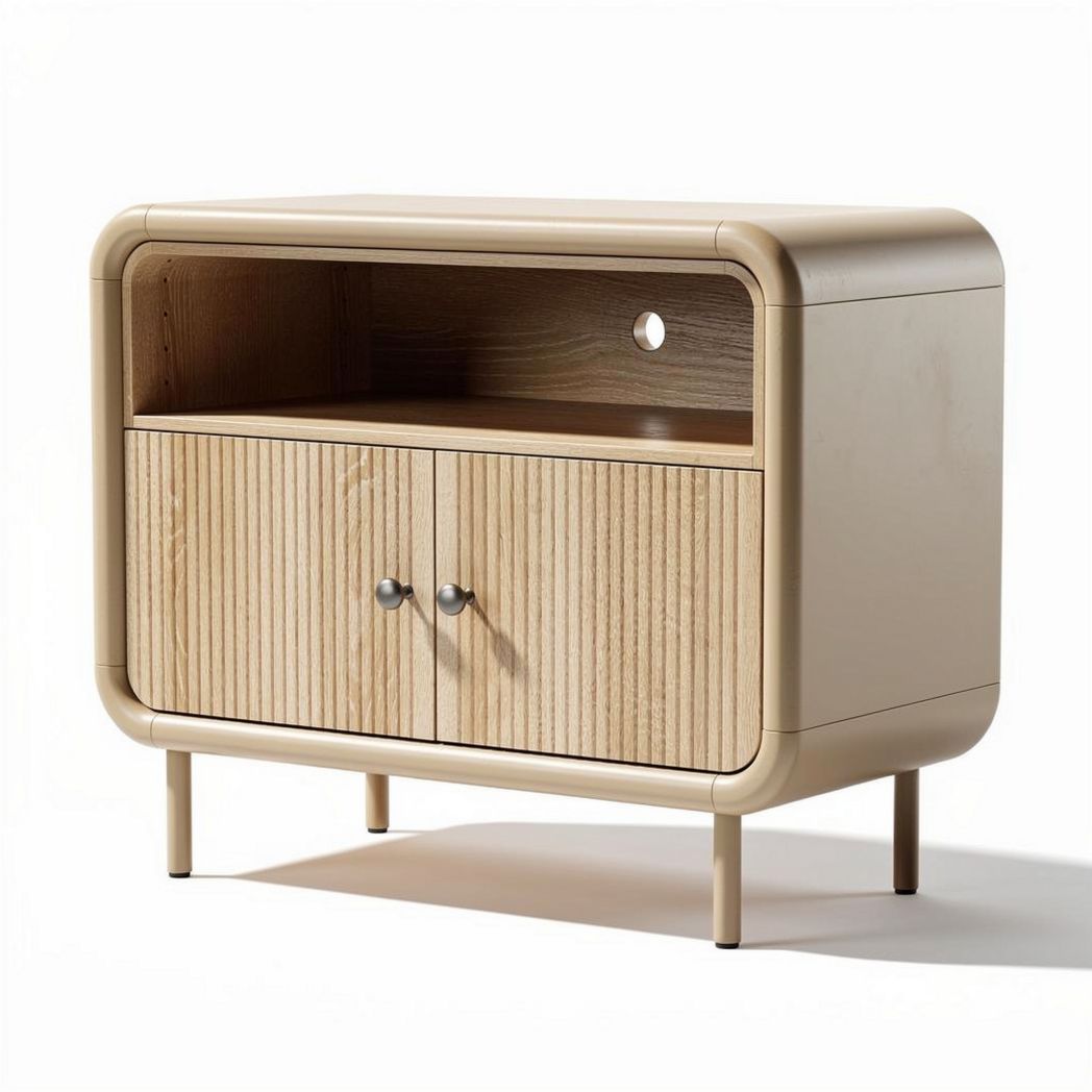 Natural wood nightstand with two drawers and open storage space 50 x 40 x 30cm