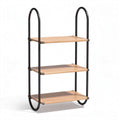 Wooden three-tier shelf with metal frame for storage and display 80 x 30 x 120cm