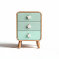 Wooden nightstand with three drawers and star-shaped knobs in mint green 40 x 35 x 60cm