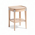 Wooden side table with tray top and lower shelf in natural finish 45 x 45 x 55cm