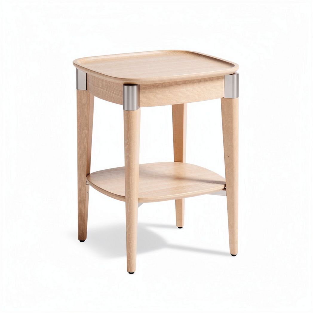 Wooden side table with tray top and lower shelf in natural finish 45 x 45 x 55cm