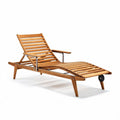 Wooden lounge chair for outdoor use with adjustable backrest and armrests