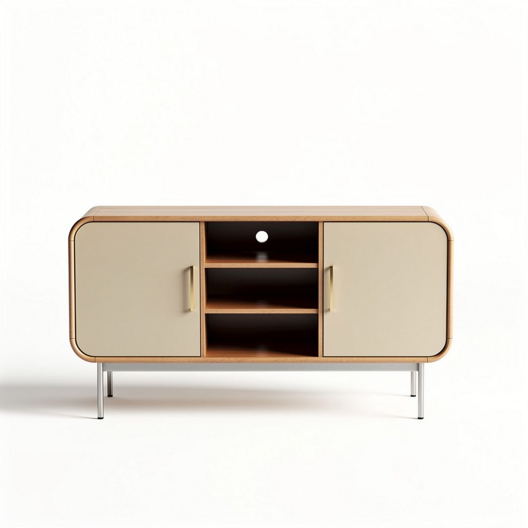 Wooden sideboard with cream doors and metal legs 100 x 40 x 70cm