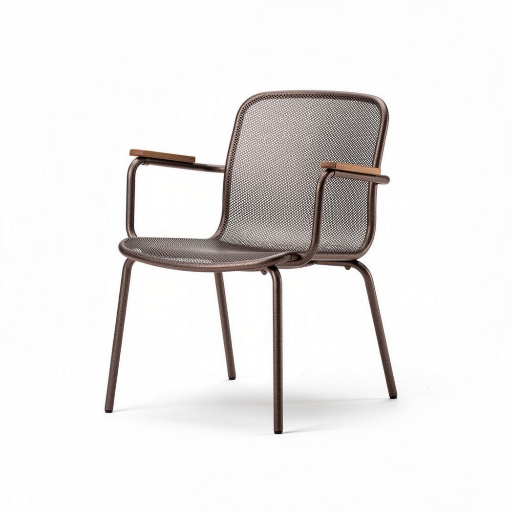 Metal garden chair with wooden armrests in brown color 45 x 55 x 80cm