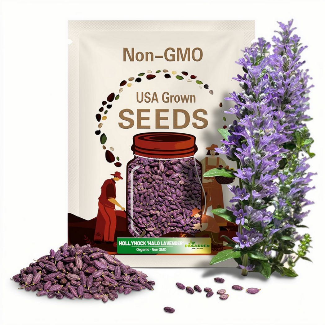 Purple 'Halo Lavender' Hollyhock Seeds - Authentic - Open-Pollinated - Heirloom - Flower Seeds - Mix Seeds to Plant -  #8089
