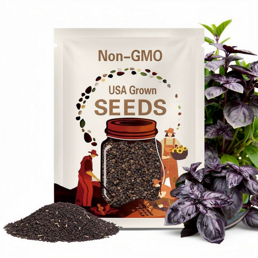 500 Seeds Dark Opal Basil (Ocimum basilicum) – Aromatic, Colorful Herb for Cooking & Gardens