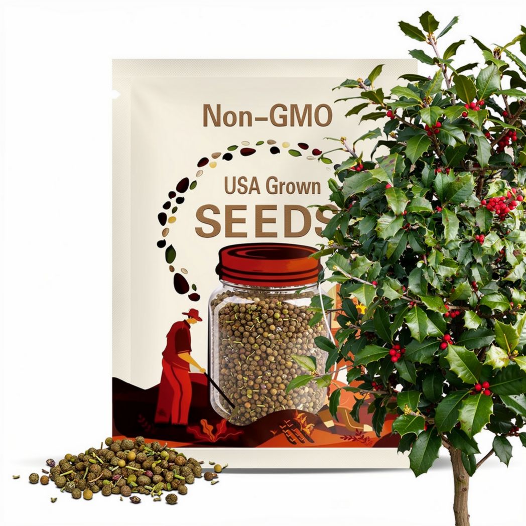 500mg Ilex Opaca, American Holly Seeds, Evergreen Tree with Red Berries