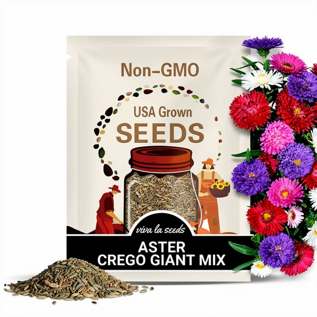 Aster, Crego Giant Mix | 50 Seeds | Heirloom Flower | Double Blooms | Easy to Grow | Callistephus chinensis